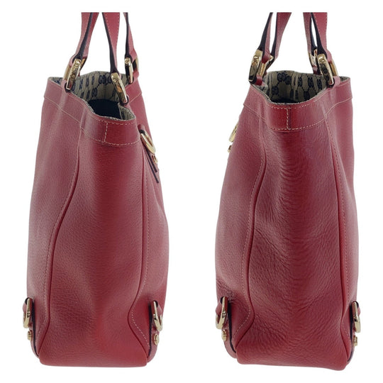 GUCCI Tote Bag 130739 Leather, GG canvas Red Gold Metal Tote Bag handbag Abbey Women Used Authentic