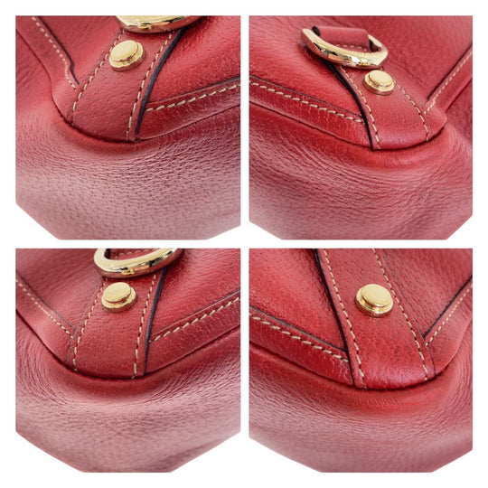 GUCCI Tote Bag 130739 Leather, GG canvas Red Gold Metal Tote Bag handbag Abbey Women Used Authentic