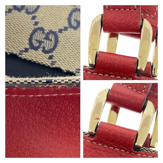 GUCCI Tote Bag 130739 Leather, GG canvas Red Gold Metal Tote Bag handbag Abbey Women Used Authentic