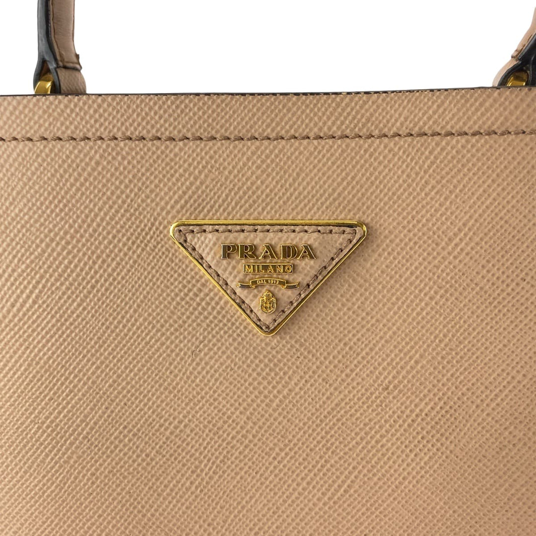 PRADA Handbag 1BA212 leather Pink Beige Gold Metal Handbag Safiano Panniers Women Used Authentic
