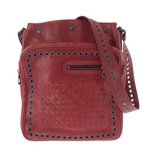 BOTTEGAVENETA Shoulder Bag leather Red Silver Metal Shoulder Bag Messenger bag INTRECCIATO mens Used Authentic