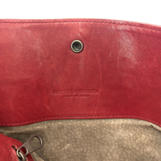 BOTTEGAVENETA Shoulder Bag leather Red Silver Metal Shoulder Bag Messenger bag INTRECCIATO mens Used Authentic