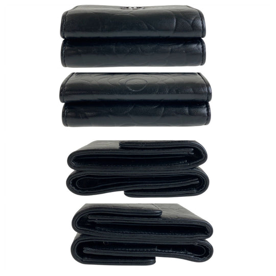 CHANEL Tri-fold wallet lambskin black Folding wallet Compact wallet Camelia Women Used Authentic