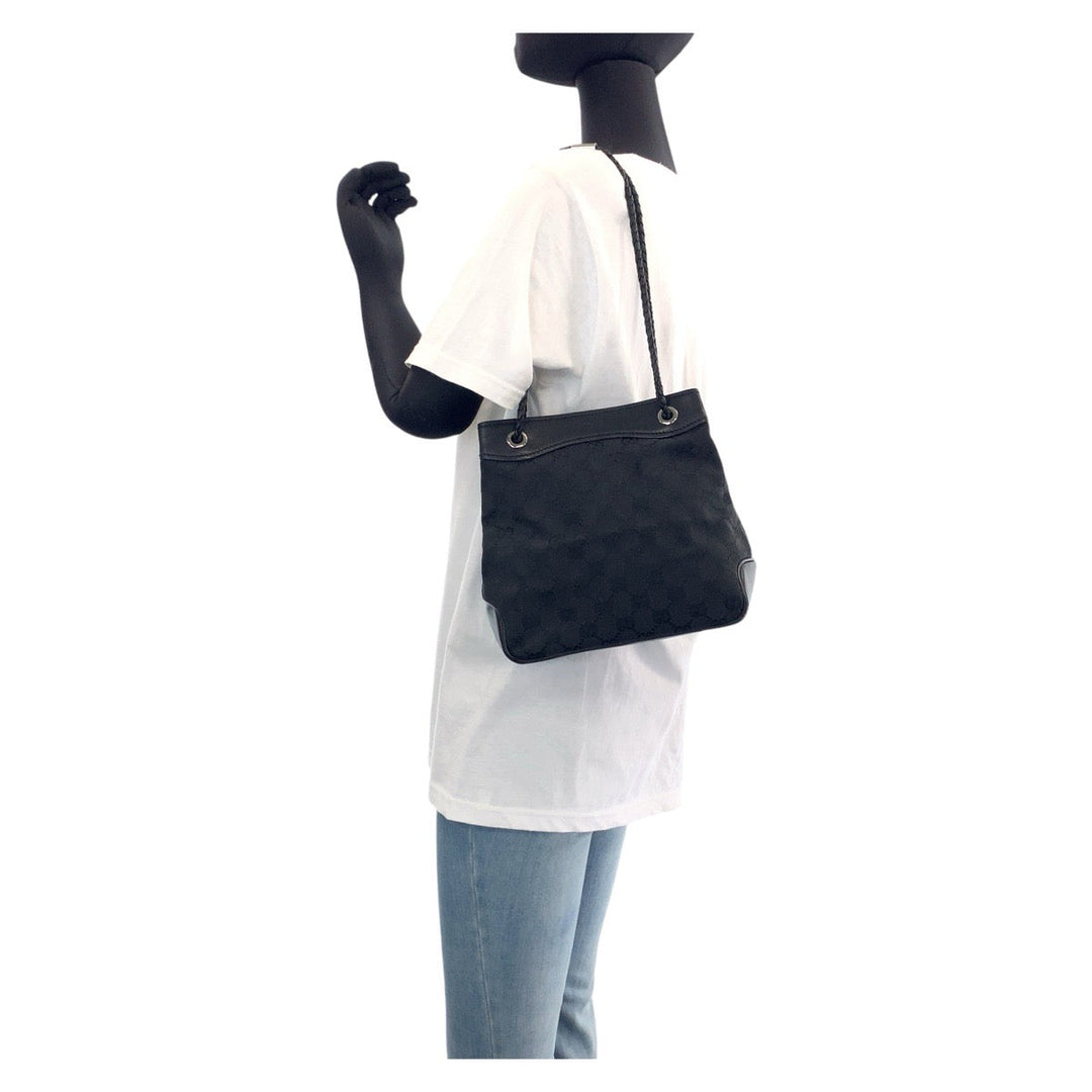 GUCCI Tote Bag GG canvas Black SilverMetal Tote Bag Shoulder Bag Women Used Authentic