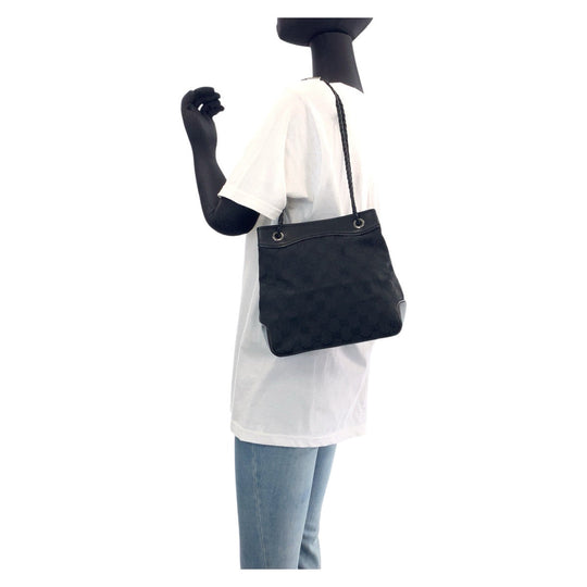 GUCCI Tote Bag GG canvas Black SilverMetal Tote Bag Shoulder Bag Women Used Authentic