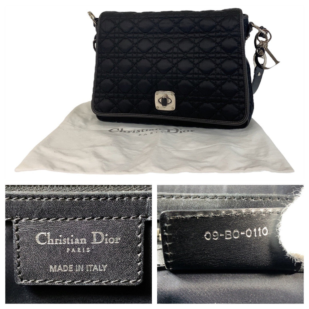 Dior Shoulder Bag Nylon Black SilverMetal Crossbody Shoulder Bag Messenger Bag Canage Women Used Authentic