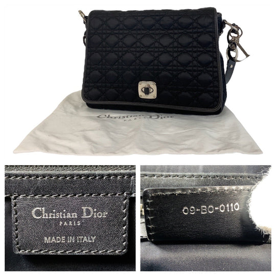 Dior Shoulder Bag Nylon Black SilverMetal Crossbody Shoulder Bag Messenger Bag Canage Women Used Authentic
