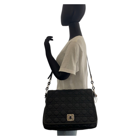 Dior Shoulder Bag Nylon Black SilverMetal Crossbody Shoulder Bag Messenger Bag Canage Women Used Authentic