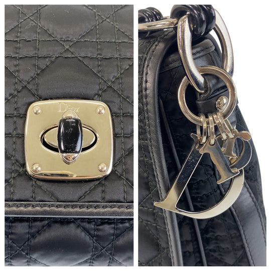 Dior Shoulder Bag Nylon Black SilverMetal Crossbody Shoulder Bag Messenger Bag Canage Women Used Authentic