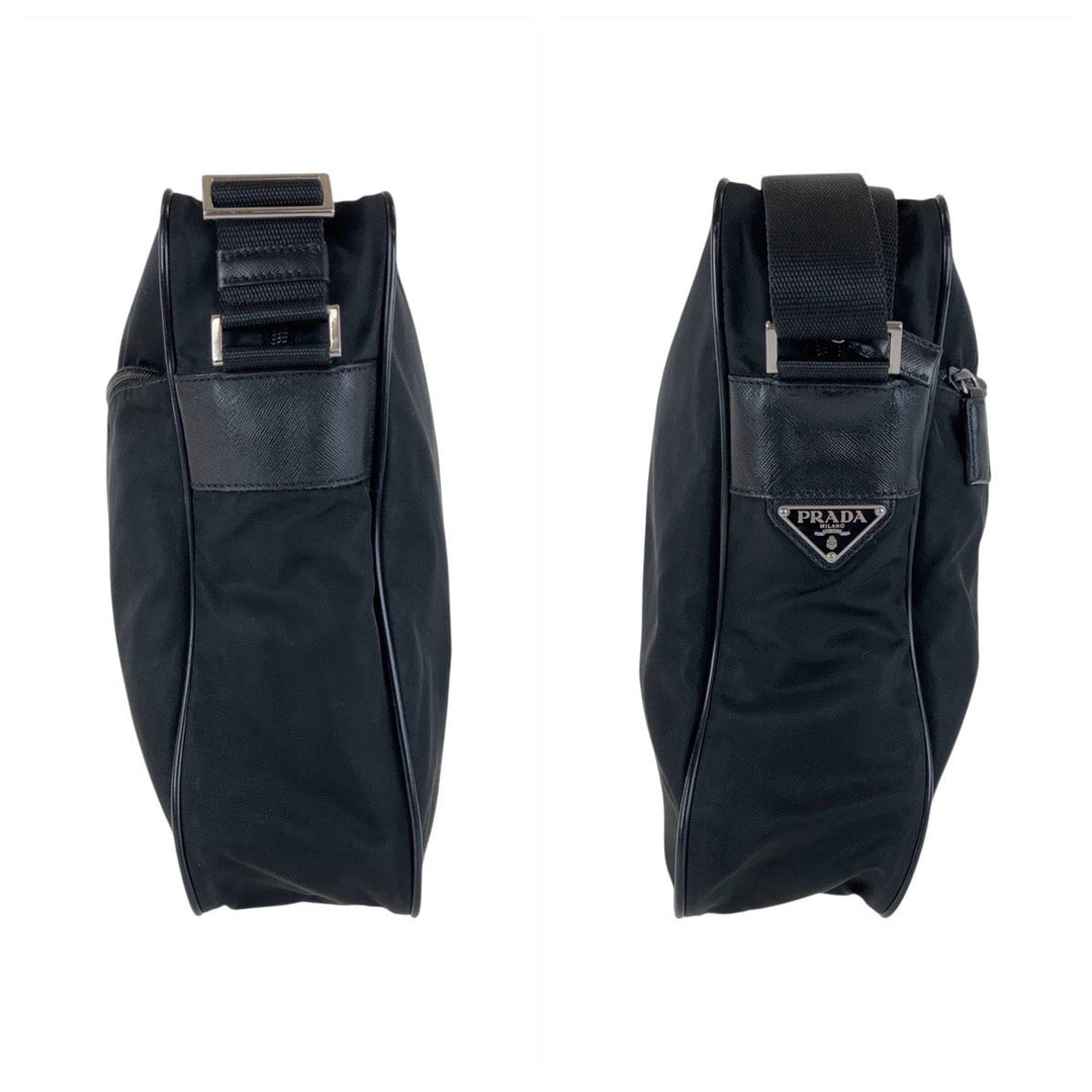 PRADA Shoulder Bag Nylon Black SilverMetal Crossbody Shoulder Bag Messenger Bag Test Triangle With logo mens Used Authentic
