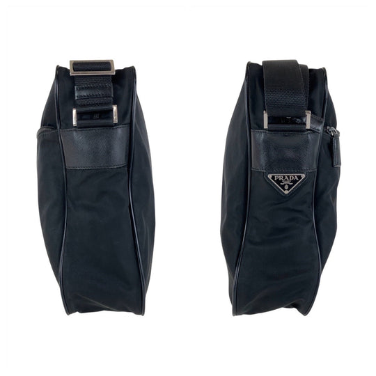 PRADA Shoulder Bag Nylon Black SilverMetal Crossbody Shoulder Bag Messenger Bag Test Triangle With logo mens Used Authentic