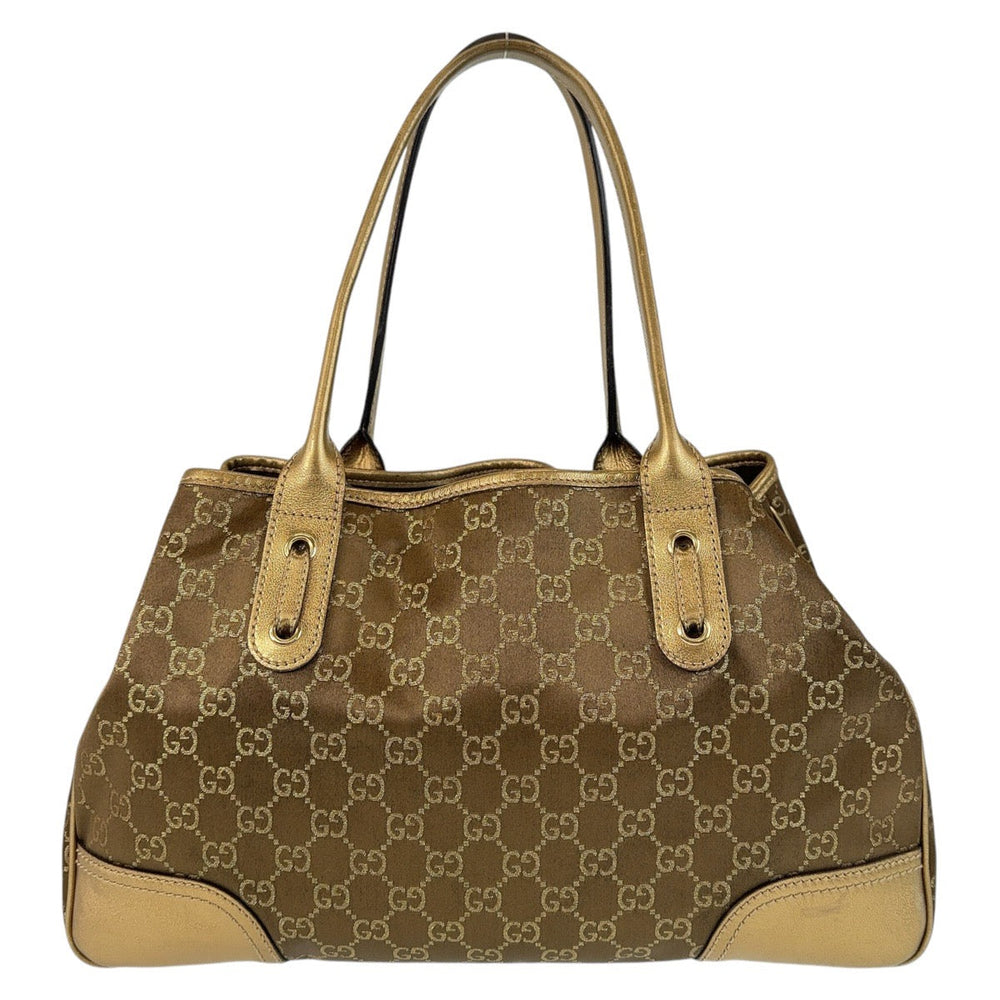 GUCCI Tote Bag 163805 Satin, Leather Brown Gold Metal Tote Bag Shoulder Bag Pretty GG pattern Women Used Authentic