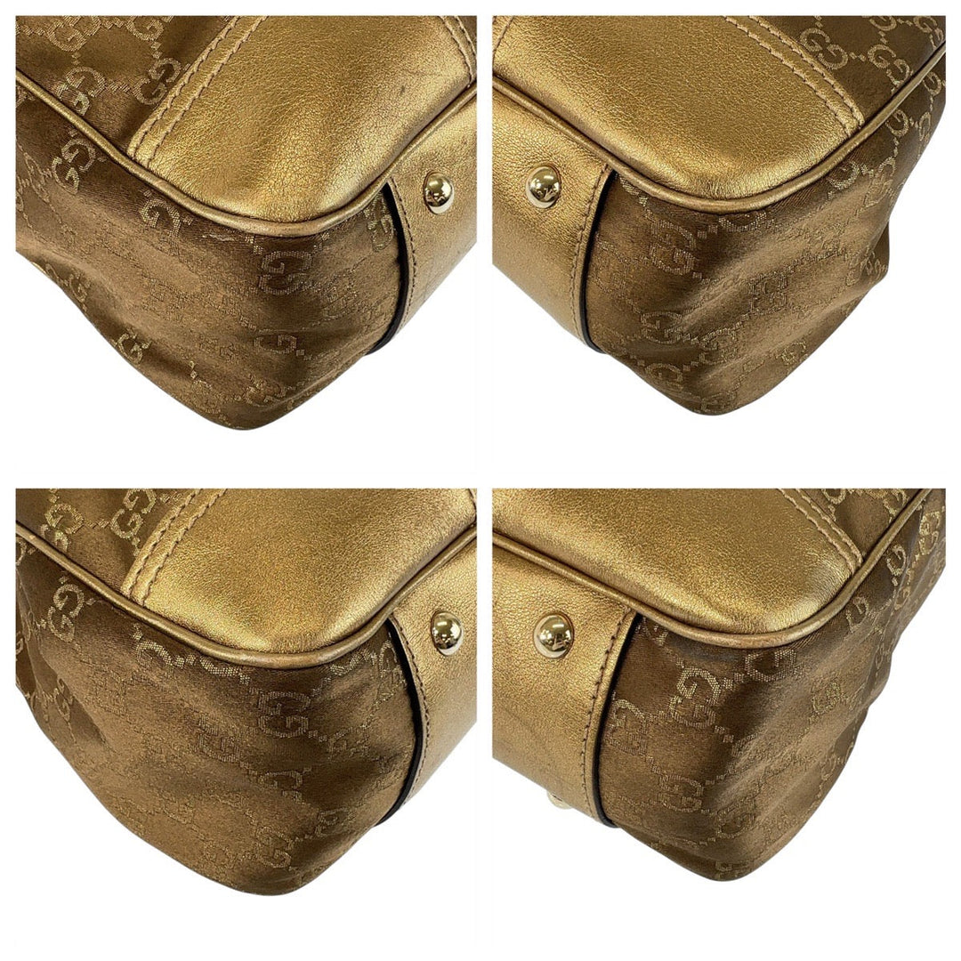 GUCCI Tote Bag 163805 Satin, Leather Brown Gold Metal Tote Bag Shoulder Bag Pretty GG pattern Women Used Authentic