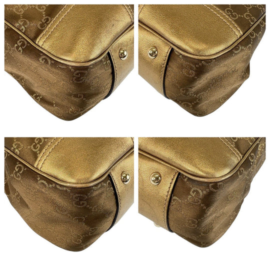 GUCCI Tote Bag 163805 Satin, Leather Brown Gold Metal Tote Bag Shoulder Bag Pretty GG pattern Women Used Authentic