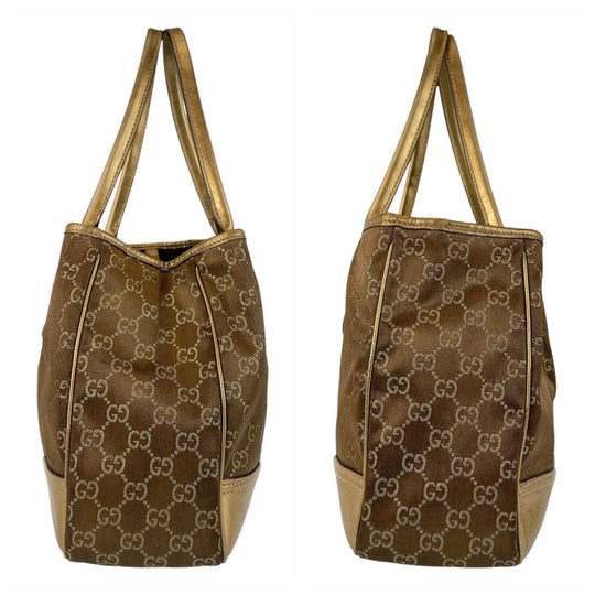 GUCCI Tote Bag 163805 Satin, Leather Brown Gold Metal Tote Bag Shoulder Bag Pretty GG pattern Women Used Authentic