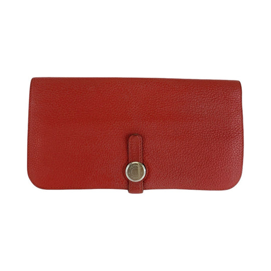 HERMES Long Wallet Purse Togo Rouge Grenat Red Long Wallet Purse Long wallet unisex Dogon Long Women Used Authentic