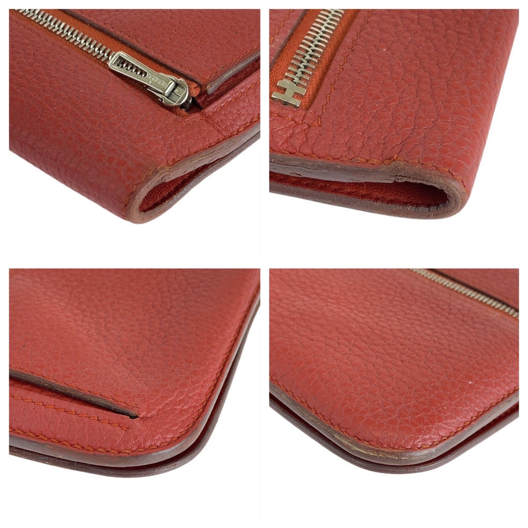 HERMES Long Wallet Purse Togo Rouge Grenat Red Long Wallet Purse Long wallet unisex Dogon Long Women Used Authentic