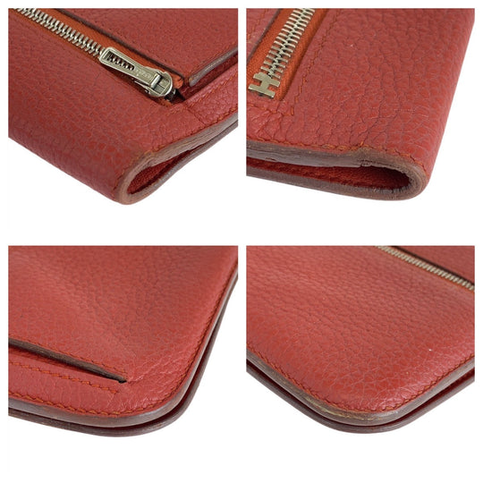 HERMES Long Wallet Purse Togo Rouge Grenat Red Long Wallet Purse Long wallet unisex Dogon Long Women Used Authentic