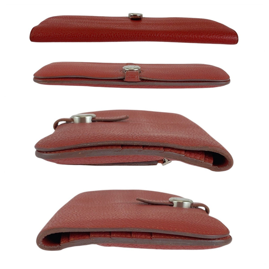 HERMES Long Wallet Purse Togo Rouge Grenat Red Long Wallet Purse Long wallet unisex Dogon Long Women Used Authentic