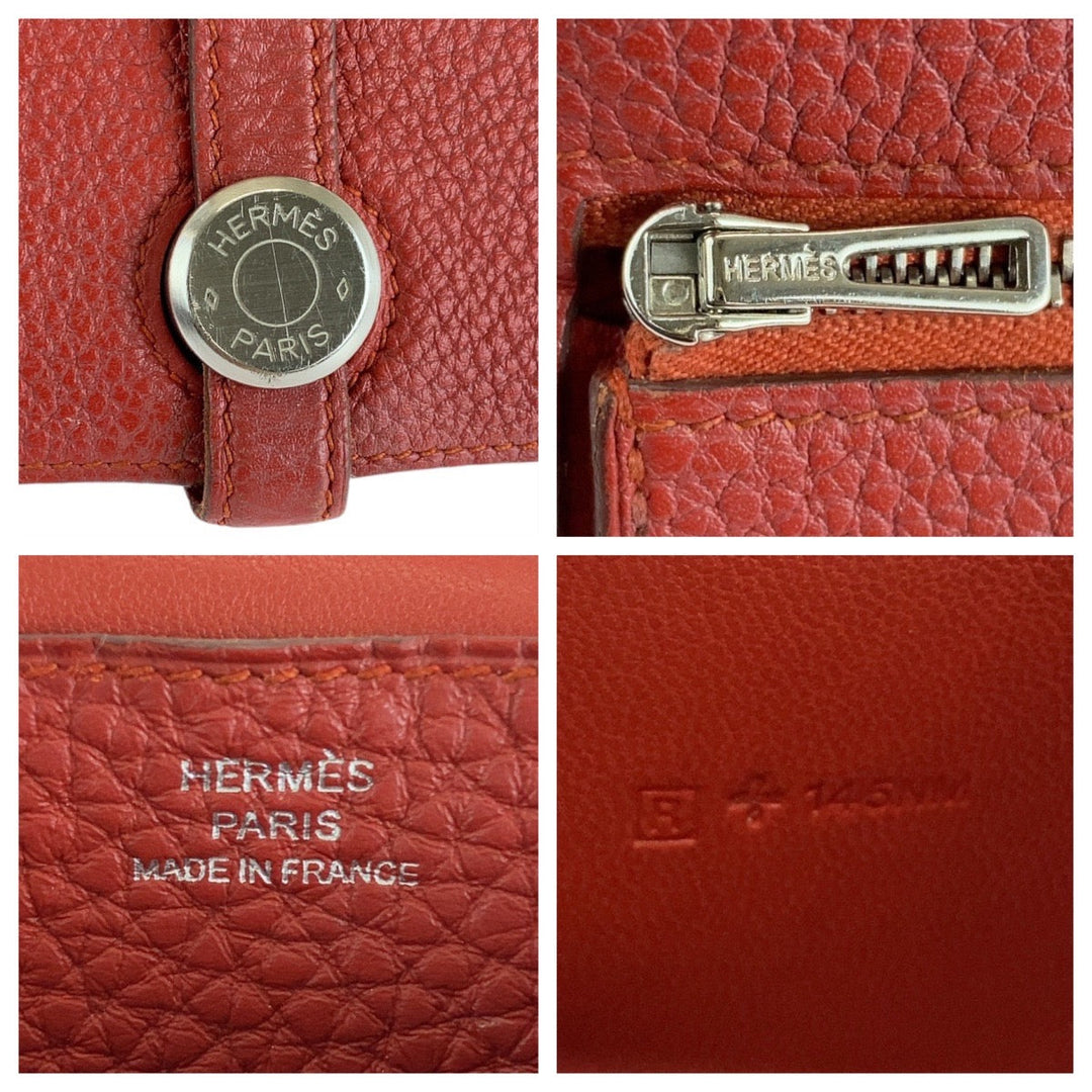 HERMES Long Wallet Purse Togo Rouge Grenat Red Long Wallet Purse Long wallet unisex Dogon Long Women Used Authentic