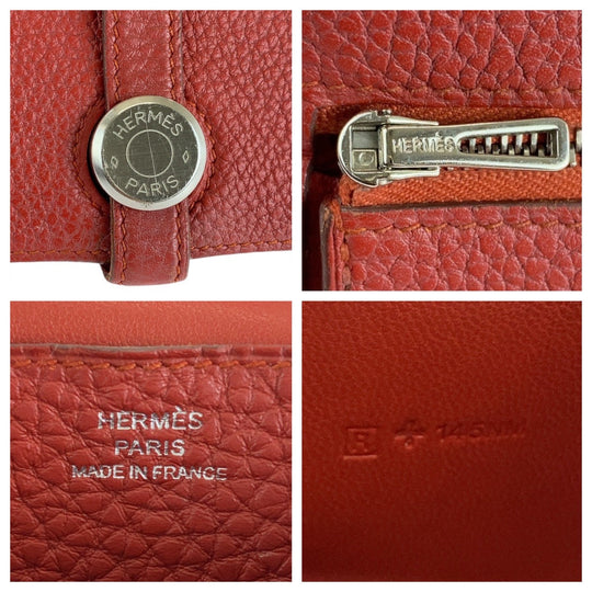 HERMES Long Wallet Purse Togo Rouge Grenat Red Long Wallet Purse Long wallet unisex Dogon Long Women Used Authentic