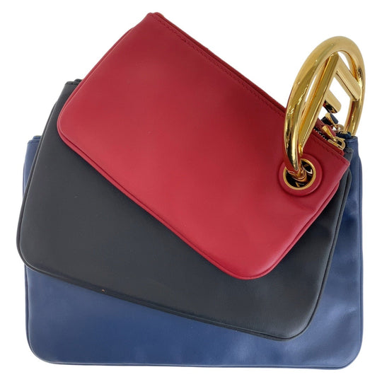 FENDI Clutch bag leather Blue Red Black Gold Metal clutch bag accessory pouch Triplet Women Used Authentic