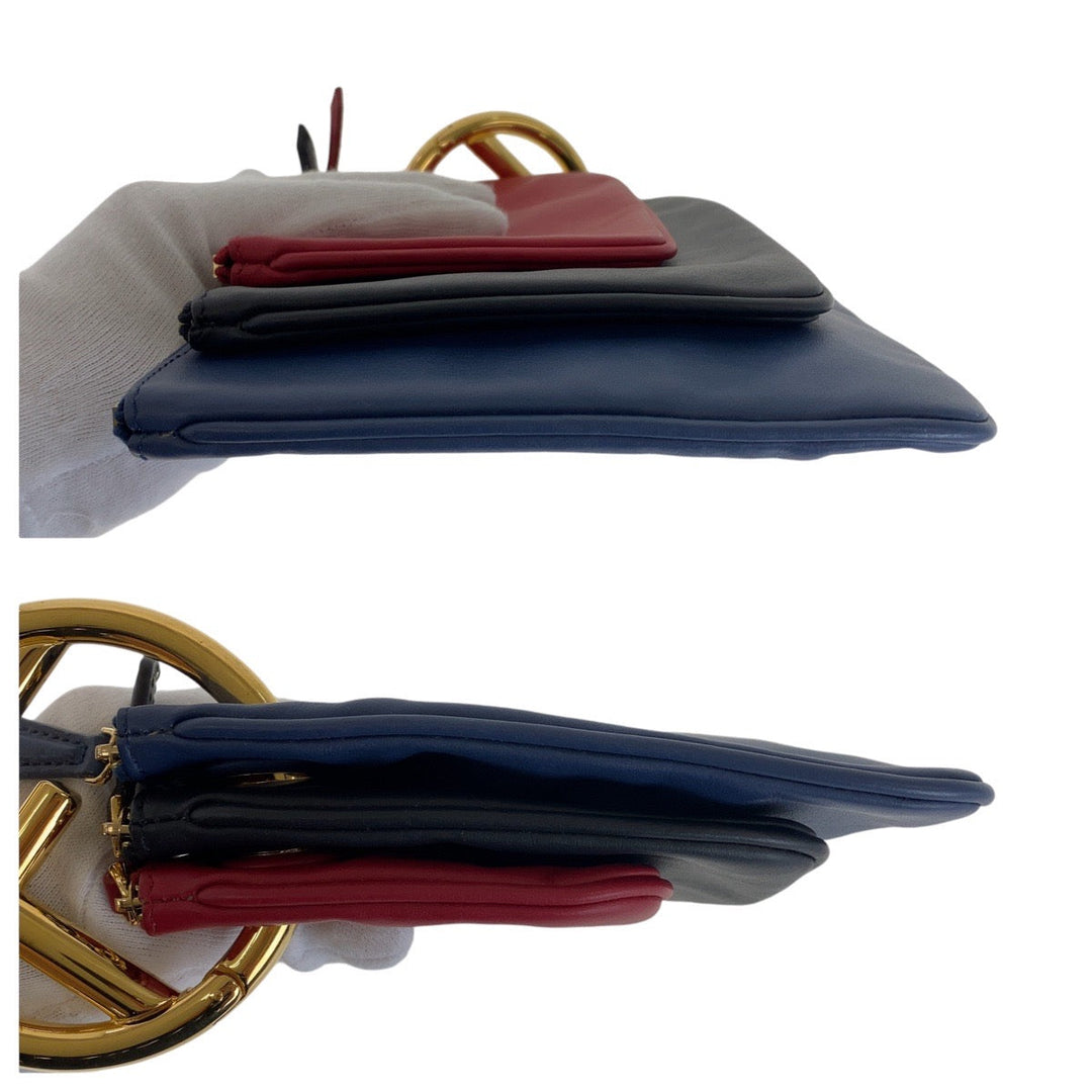 FENDI Clutch bag leather Blue Red Black Gold Metal clutch bag accessory pouch Triplet Women Used Authentic