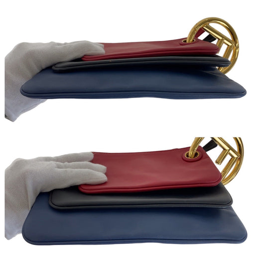 FENDI Clutch bag leather Blue Red Black Gold Metal clutch bag accessory pouch Triplet Women Used Authentic