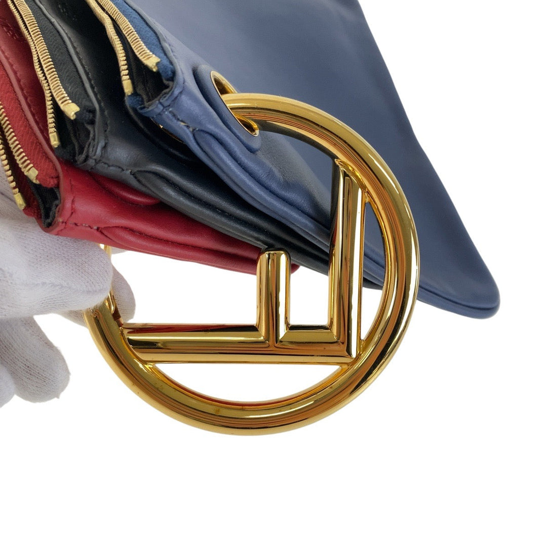 FENDI Clutch bag leather Blue Red Black Gold Metal clutch bag accessory pouch Triplet Women Used Authentic