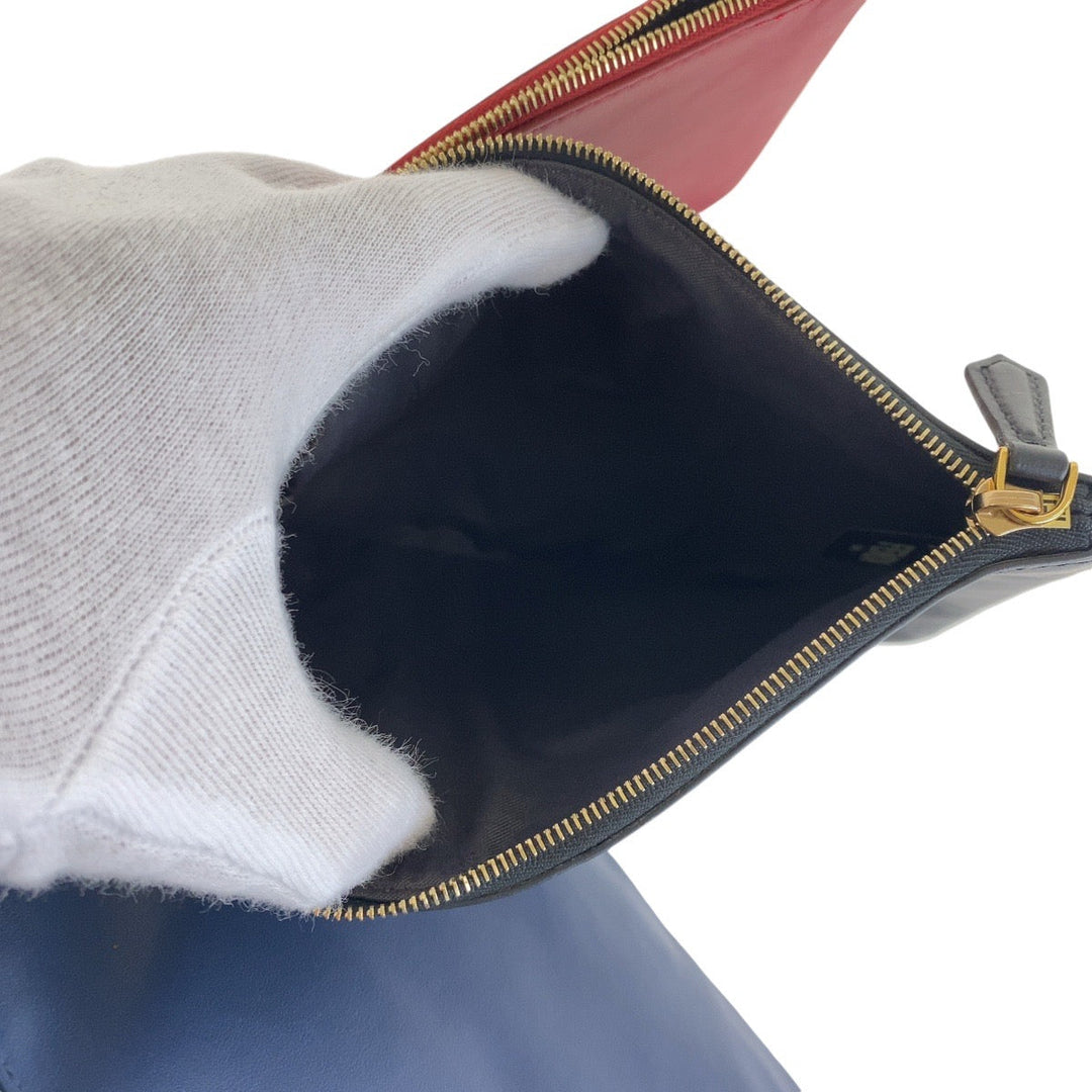 FENDI Clutch bag leather Blue Red Black Gold Metal clutch bag accessory pouch Triplet Women Used Authentic