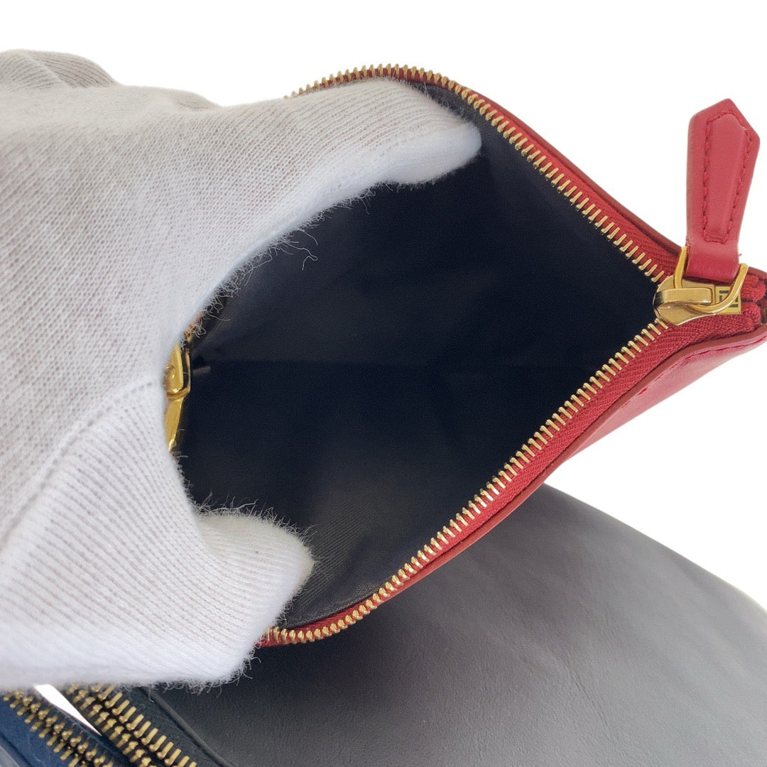 FENDI Clutch bag leather Blue Red Black Gold Metal clutch bag accessory pouch Triplet Women Used Authentic