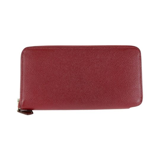 HERMES Long Wallet Purse Epsom, Silk Ruby Wine Red Bordeaux Long Wallet Purse Zip Around Unisex Azap long silk in Women Used Authentic