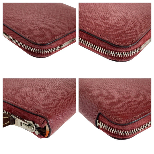 HERMES Long Wallet Purse Epsom, Silk Ruby Wine Red Bordeaux Long Wallet Purse Zip Around Unisex Azap long silk in Women Used Authentic
