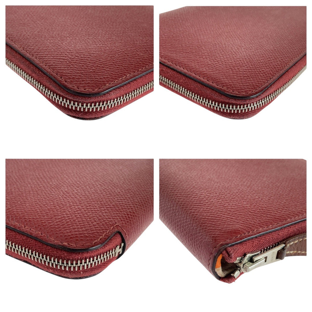 HERMES Long Wallet Purse Epsom, Silk Ruby Wine Red Bordeaux Long Wallet Purse Zip Around Unisex Azap long silk in Women Used Authentic