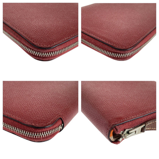 HERMES Long Wallet Purse Epsom, Silk Ruby Wine Red Bordeaux Long Wallet Purse Zip Around Unisex Azap long silk in Women Used Authentic