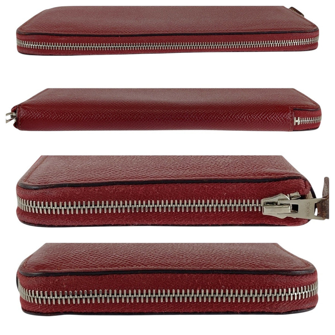 HERMES Long Wallet Purse Epsom, Silk Ruby Wine Red Bordeaux Long Wallet Purse Zip Around Unisex Azap long silk in Women Used Authentic