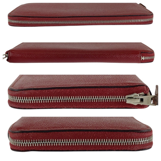 HERMES Long Wallet Purse Epsom, Silk Ruby Wine Red Bordeaux Long Wallet Purse Zip Around Unisex Azap long silk in Women Used Authentic