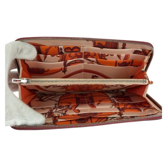 HERMES Long Wallet Purse Epsom, Silk Ruby Wine Red Bordeaux Long Wallet Purse Zip Around Unisex Azap long silk in Women Used Authentic