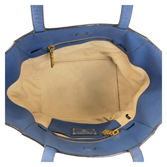 PRADA Tote Bag leather Blue GoldMetal Tote Bag Shoulder Bag Triangle With logo Women Used Authentic