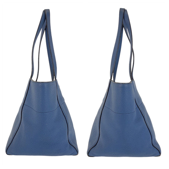 PRADA Tote Bag leather Blue GoldMetal Tote Bag Shoulder Bag Triangle With logo Women Used Authentic
