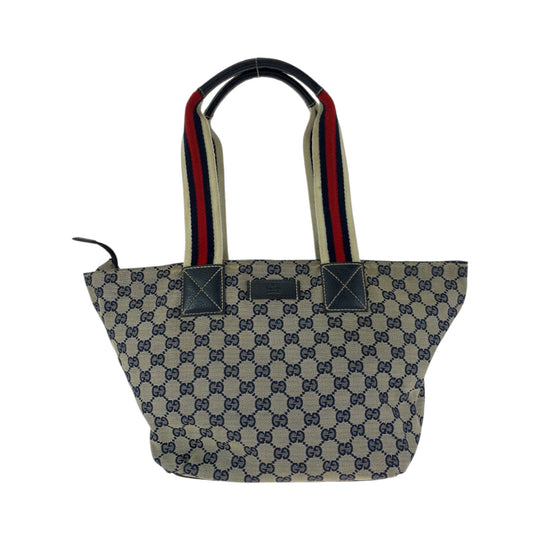 GUCCI Tote Bag 131230 GG canvas Navy Gray Red SilverMetal Tote Bag Shoulder Bag Women Used Authentic