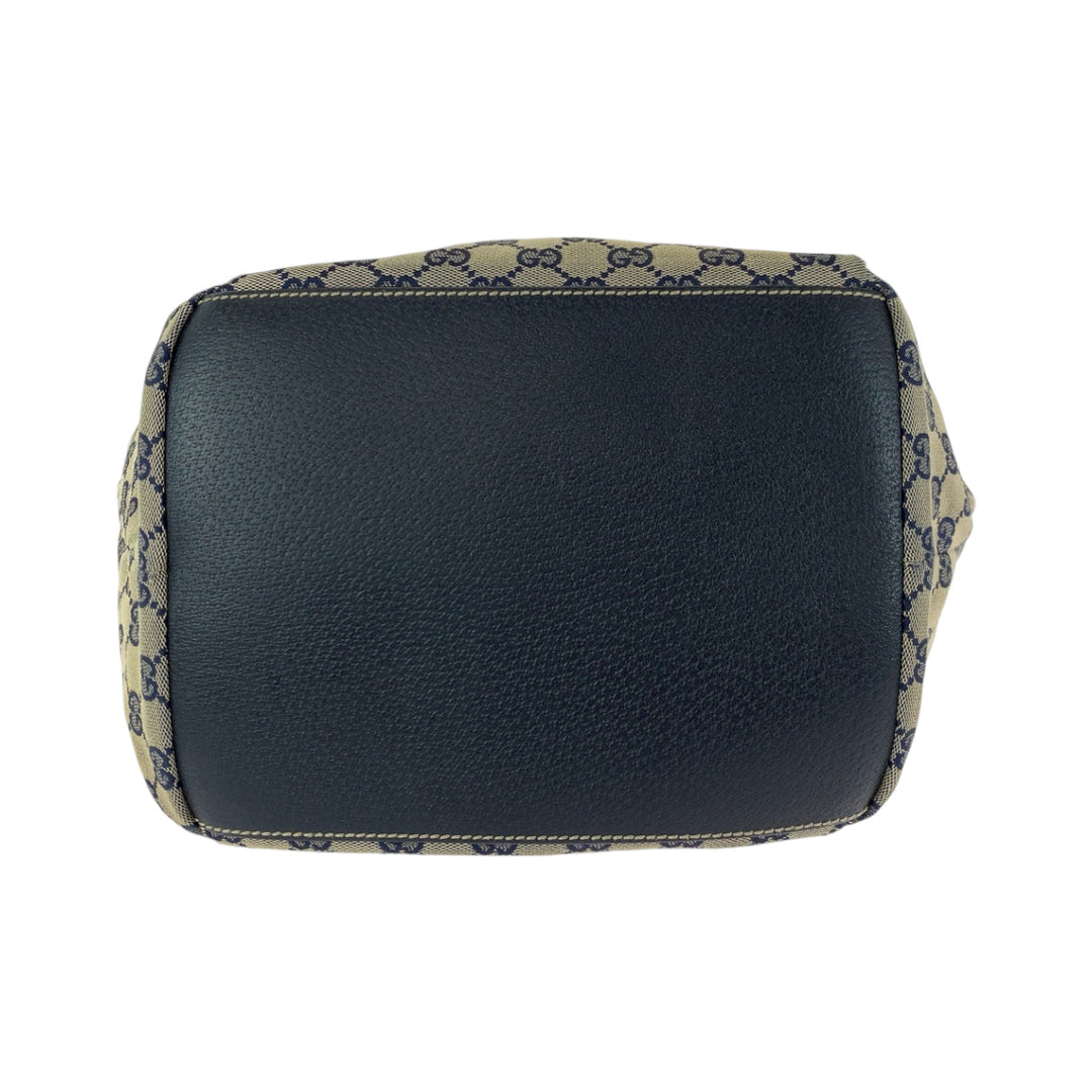 GUCCI Tote Bag 131230 GG canvas Navy Gray Red SilverMetal Tote Bag Shoulder Bag Women Used Authentic