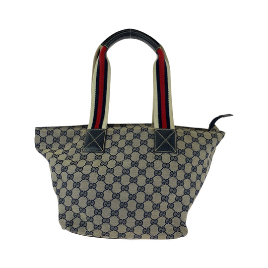 GUCCI Tote Bag 131230 GG canvas Navy Gray Red SilverMetal Tote Bag Shoulder Bag Women Used Authentic