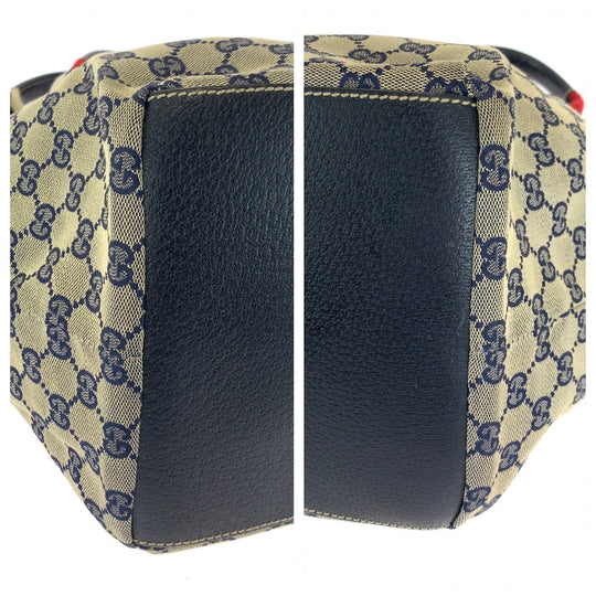 GUCCI Tote Bag 131230 GG canvas Navy Gray Red SilverMetal Tote Bag Shoulder Bag Women Used Authentic