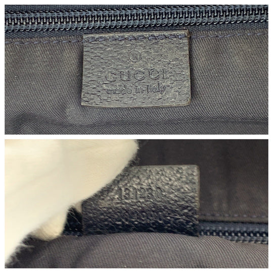 GUCCI Tote Bag 131230 GG canvas Navy Gray Red SilverMetal Tote Bag Shoulder Bag Women Used Authentic