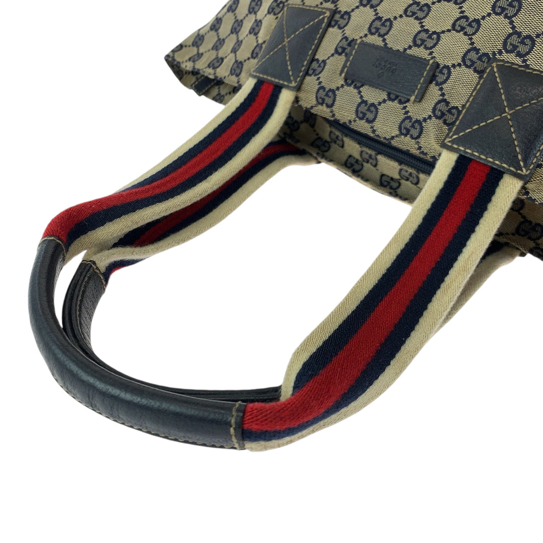 GUCCI Tote Bag 131230 GG canvas Navy Gray Red SilverMetal Tote Bag Shoulder Bag Women Used Authentic