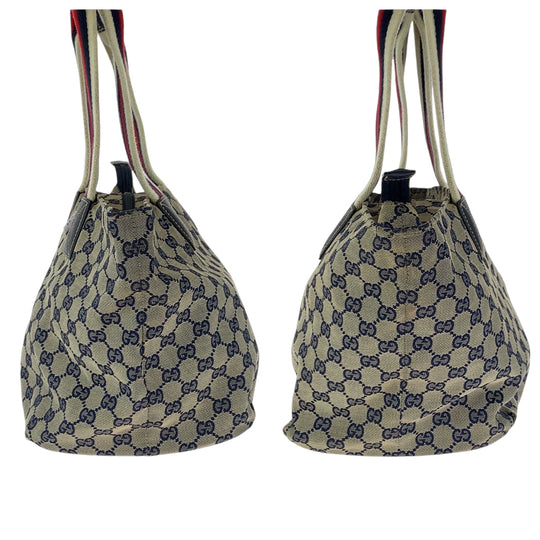 GUCCI Tote Bag 131230 GG canvas Navy Gray Red SilverMetal Tote Bag Shoulder Bag Women Used Authentic