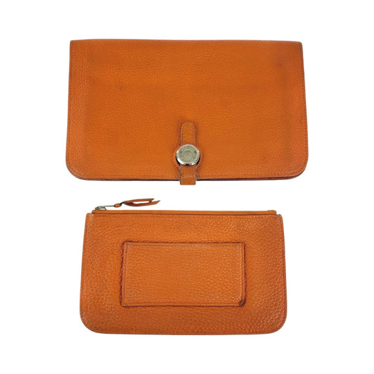 HERMES Long Wallet Purse Togo Orange Long Wallet Purse Long wallet unisex Dogon GM Women Used Authentic