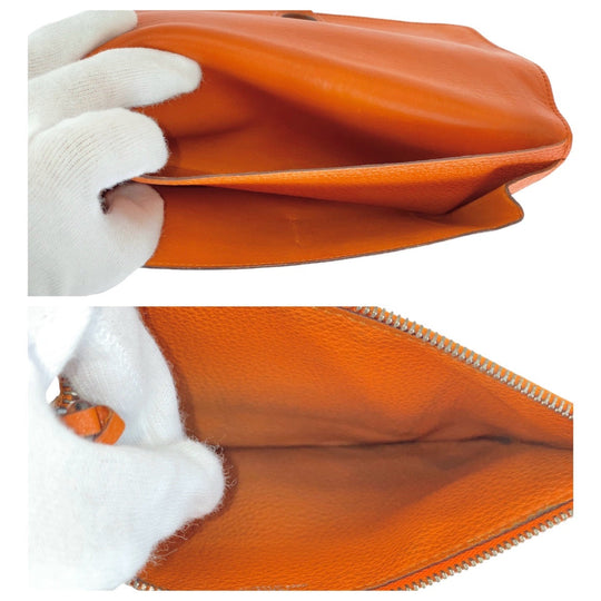 HERMES Long Wallet Purse Togo Orange Long Wallet Purse Long wallet unisex Dogon GM Women Used Authentic