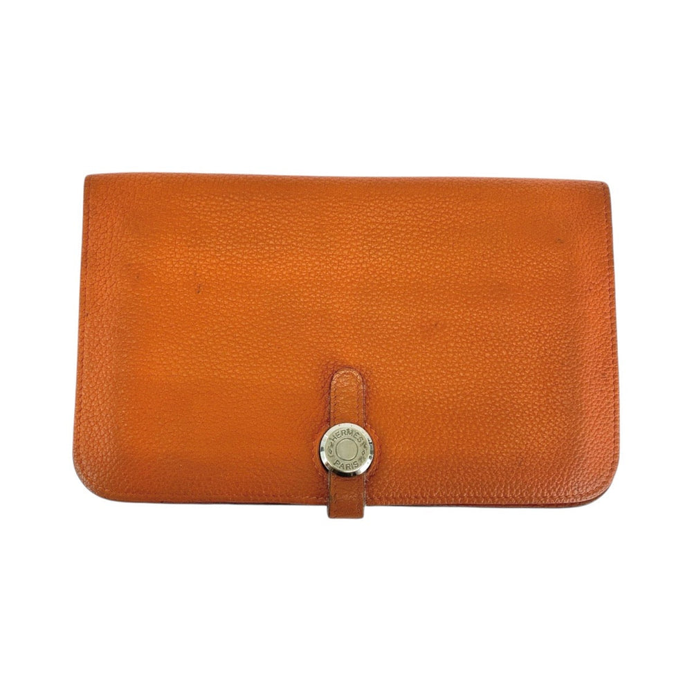 HERMES Long Wallet Purse Togo Orange Long Wallet Purse Long wallet unisex Dogon GM Women Used Authentic